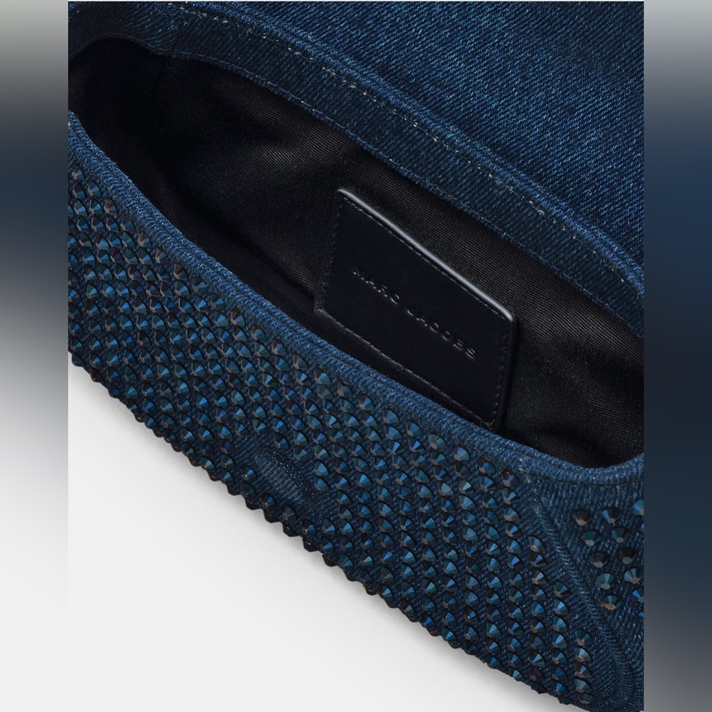 Marc Jacobs The Clover Crystal Embellished Denim Shoulder Bag Dark Wash Crystal - Picture 8 of 11